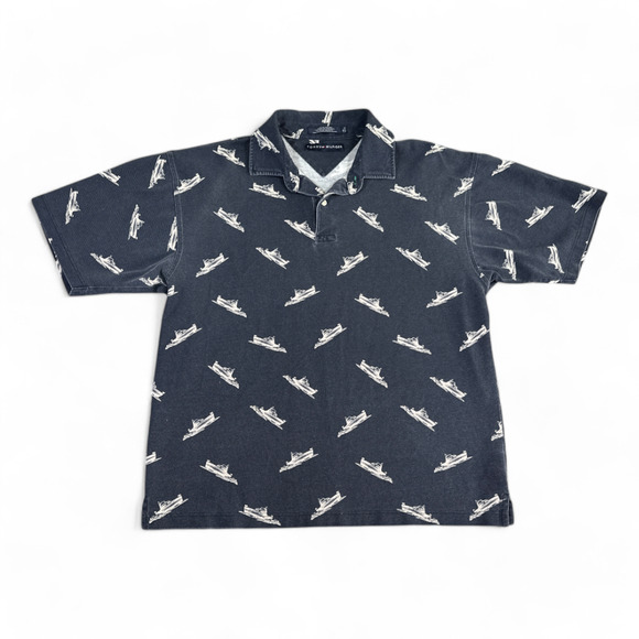 Vintage Tommy Hilfiger Polo Shirt Adult LARGE Blue Boats Yachts Nautical 90s - Picture 1 of 11